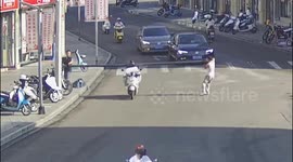 Helmet saves scooter rider from severe injuries after steel pipe collision