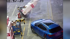 Bungling motorist drives away with pump attached causing huge fire