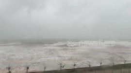 Offshore wind turbines in China's Guangdong resist typhoon