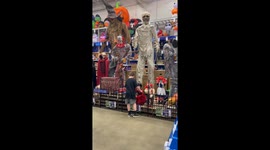Halloween Decoration Scares Boy Off His Feet