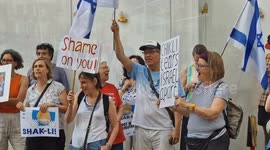 British-Israelis protest diaspora minister Amichai Chikli's visit to the UK as he attends reception at the Israeli Embassy in London