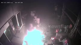 Electric motorcycle explodes while charging inside shop