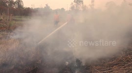 Indonesian firefighter from Indonesian Disaster Management tried to extinguish land fire at Sungai Rambutan Regency in Ogan Ilir, South Sumatera, Indonesia on September 07, 2023. Indonesia, the vast archipelago country, is often hit by forest fires which