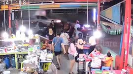 Motorcycle smashes into tables at meatball diner