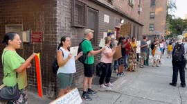 Spanish Chants at Rally Against Demolition of NYCHA Houses in New York, USA