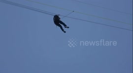 People take part in the highest Zipline in the UK as part of The London Landmark Skyscraper Challenge