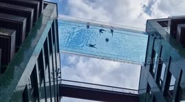 Londoners cool off in transparent Skypool during record-breaking September heatwave