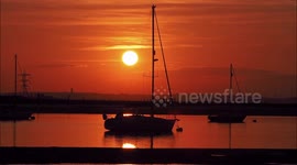 Stunning heatwave sunset in Kent harbour, UK