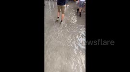 US: Yankee Stadium Floods After Heavy Downpour In NYC, Yankees VS Brewers Game Delayed