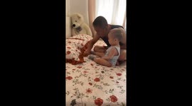 Cute infant fast learner discovers grandpa’s trick and mimics days later