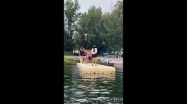 Man's dock-dash fun ends on an embarrassing note following HILARIOUS slip