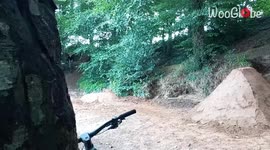 BMX rider's fearless attempt at stylish jump ends with a gut-wrenching fail