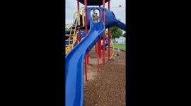 Boy's sliding adventure on rainy day goes downhill in the MOST CHAOTIC manner