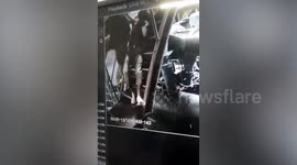 Distracted worker slips down stairs as climb down while using phone
