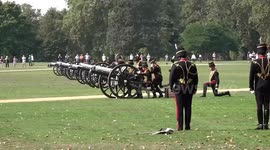 Royal Gun Salute in Hyde Park marks Accession Day in London, UK