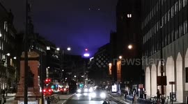 The sky's of London are turned purple due to weird weather conditions mixed with the lights in London