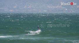 Kevin Langeree, Daredevil kite-surfer from The Netherlands, does a big kite loop