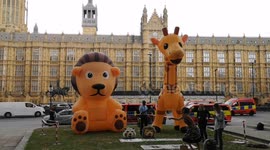 Giant Inflatables protest against Trophy Hunting Imports. The protest was held outside Parliament