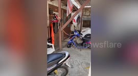 Rat snake coils in motorcycle compartment and slithers away when found