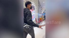 Woman catches alleged pervert with phone camera hidden in his Crocs-style shoe for up-skirt pictures