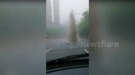 Huge fountain of dirty water shoots up from sewer in China