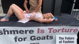 Security shut down PETA protest outside London Fashion Week