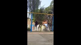 Friends Fall Off Swings Together