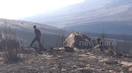 The condition of the Bromo savanna, East Java, Indonesia, after burning for a week.