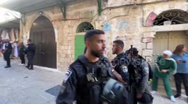 Israeli forces assault Palestinian worshipers at entrance to Al-Aqsa, in Jerusalem.