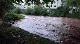 Dawlish left underwater after stream bursts its banks