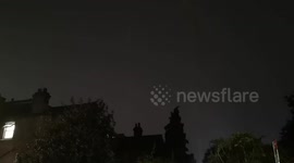 Very heavy rain hits the streets of East London as a heavy and powerful Lightning Storm rains down hard