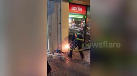 Kitten stuck in metal pillar outside shop rescued by firemen