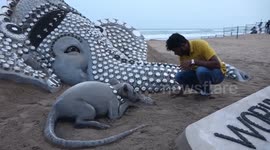Sand artist creates impressive installation to celebrate festival dedicated to Hindu god