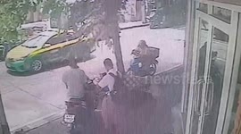 Quick-thinking passengers waiting on pavement dodge out-of-control bus hurtling towards them