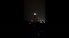 A glimpse of the lightning striking the clocktower in Makkah, Saudi Arabia