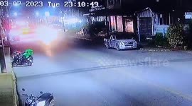SUV overturns and drifts along road when it smashes parked car