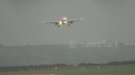 Pilots land aircraft at Bristol Airport against strong cross winds