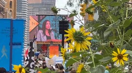 Alexandria Ocasio-Cortez Gives A Speech at March to End Fossil Fuels in NY, USA