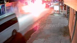 Electric motorcycle explodes in huge fireball on Thai road