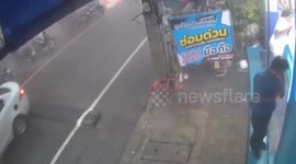 Brutal storm knocks down parked motorcycle as it lashes eastern Thailand