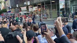 William meets crowds after his visit to a New York fire station in NY, USA
