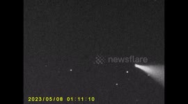 Ufo flashing across the night sky responded after pointing a lazer pen in the same direction.