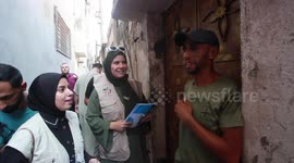 Palestinians participate in the national campaign to support the United Nations Relief and Works Agency for Palestine Refugees (UNRWA) to confirm its role in providing relief to Palestinian refugees in the Shati refugee camp in Gaza city
