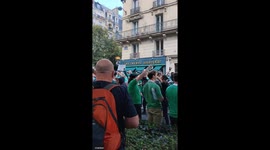 Irish supporters meet with French demonstrators gathered in Paris, along a mobilization against police violence and the Rugby World Cup