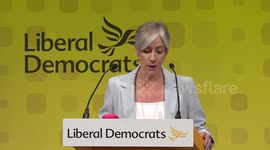 Daisy Cooper addressing an audience at the Lib Dem party’s conference in Bournemouth, UK