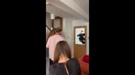 Parents-to-be popping with delight during fun-filled gender reveal for their triplets