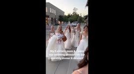 Sisters go viral wearing WEDDING DRESSES for casual dinner