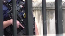 Armed police patrol Westminster as large number step back from firearms duties in London, UK
