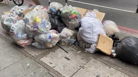 Huge mounds of rubbish line the streets in London’s Tower Hamlets as garbage collectors go on strike