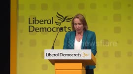 Helen Morgan calls to scrap voter ID on Lib Dems conference in Bournemouth, UK